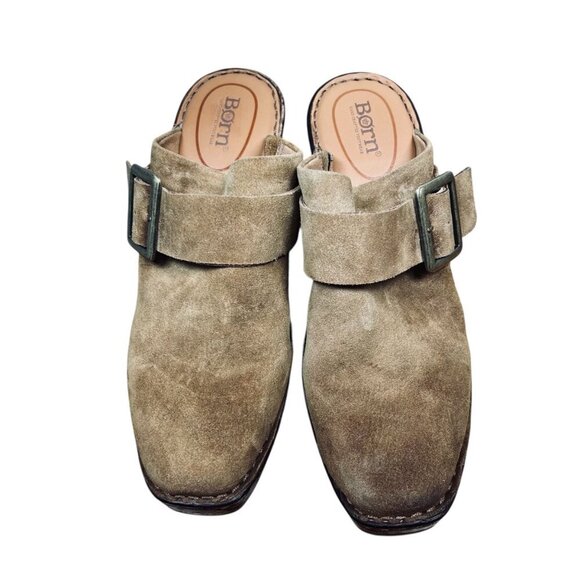 Born Hannah 10 Square Toe Suede Buckle Mule Clog Platform Boho Western Comfort - Picture 4 of 11